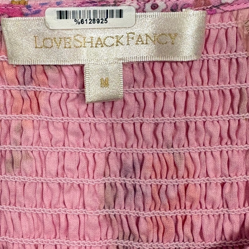 LoveShackFancy Luppa Pink Floral Smocked Mini Dress Puff Sleeve Size M - Picture 3 of 8